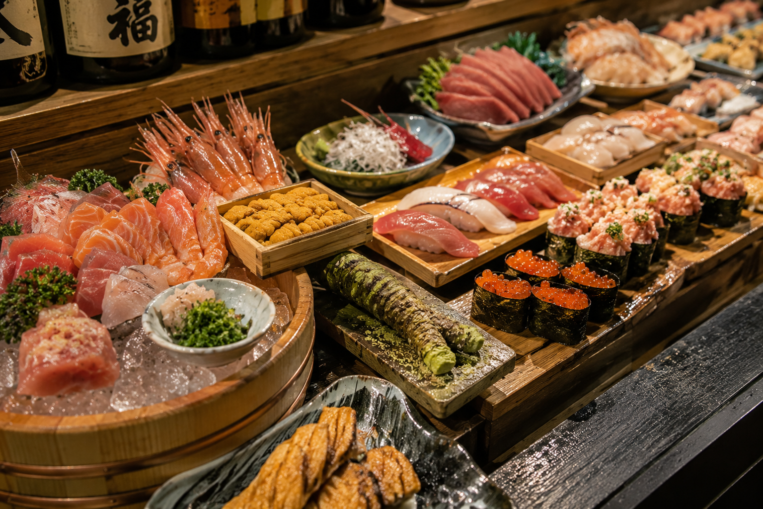 Elegant sushi and seafood counter