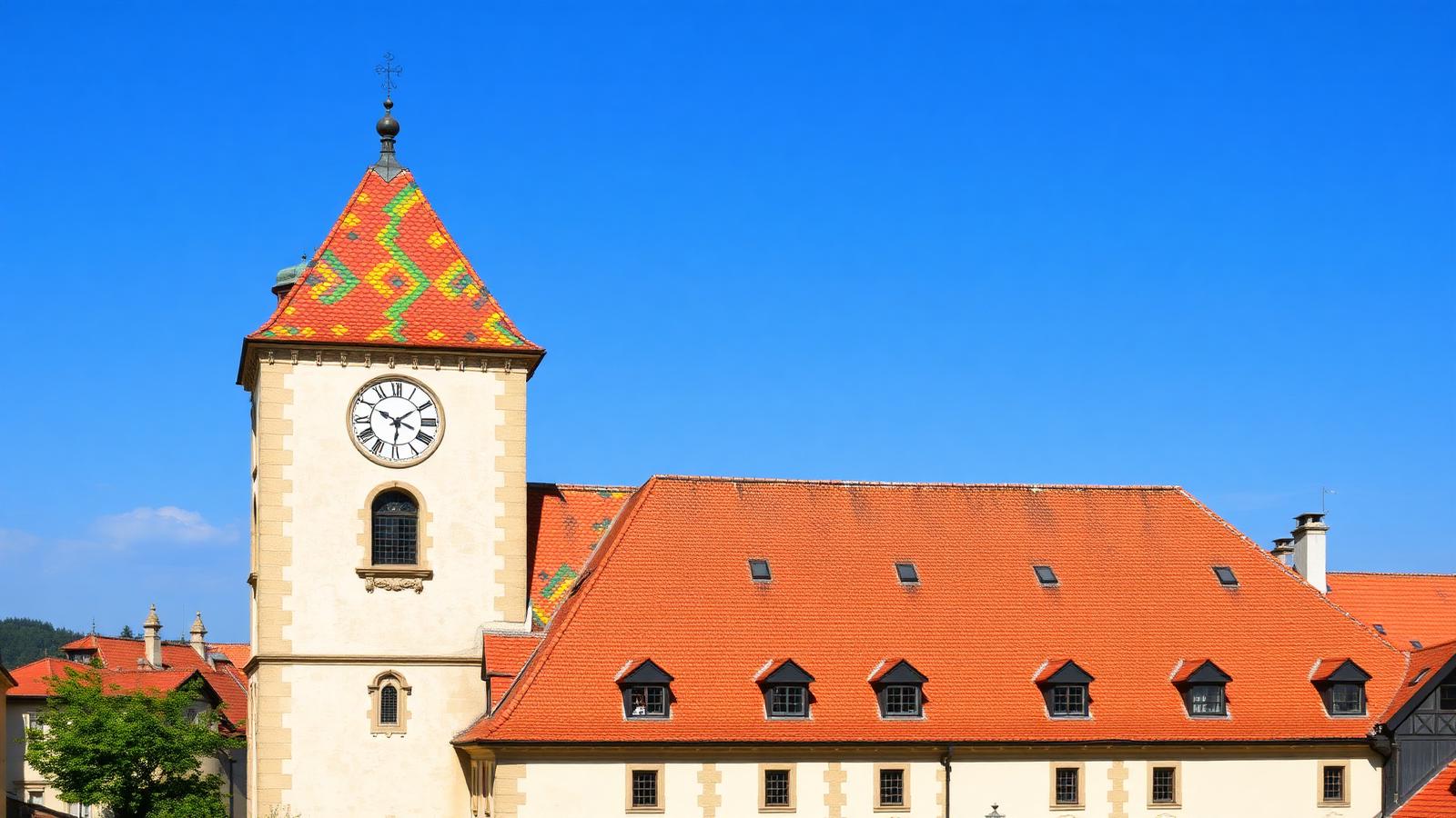Torre del Reloj de Sighișoara con tejado de tejas de colores