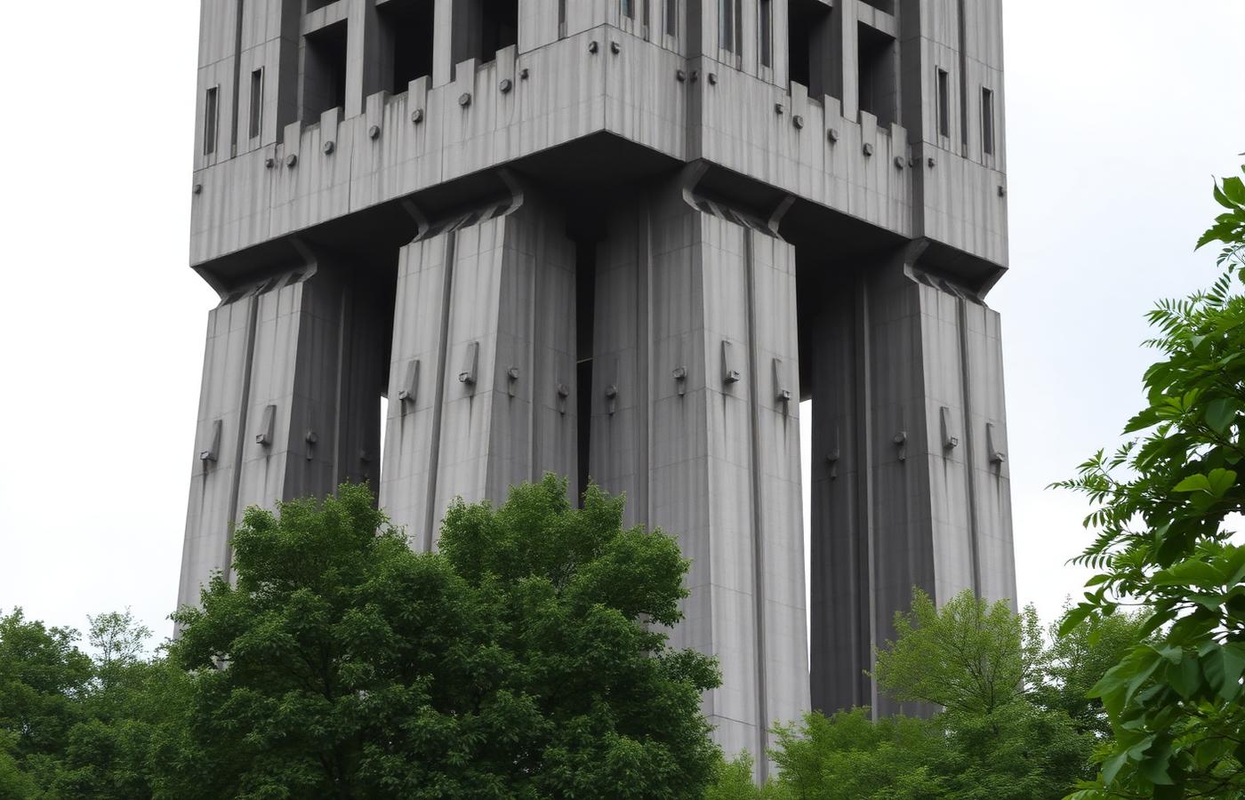 Torre antiaérea de hormigón de la Segunda Guerra Mundial entre árboles en Viena