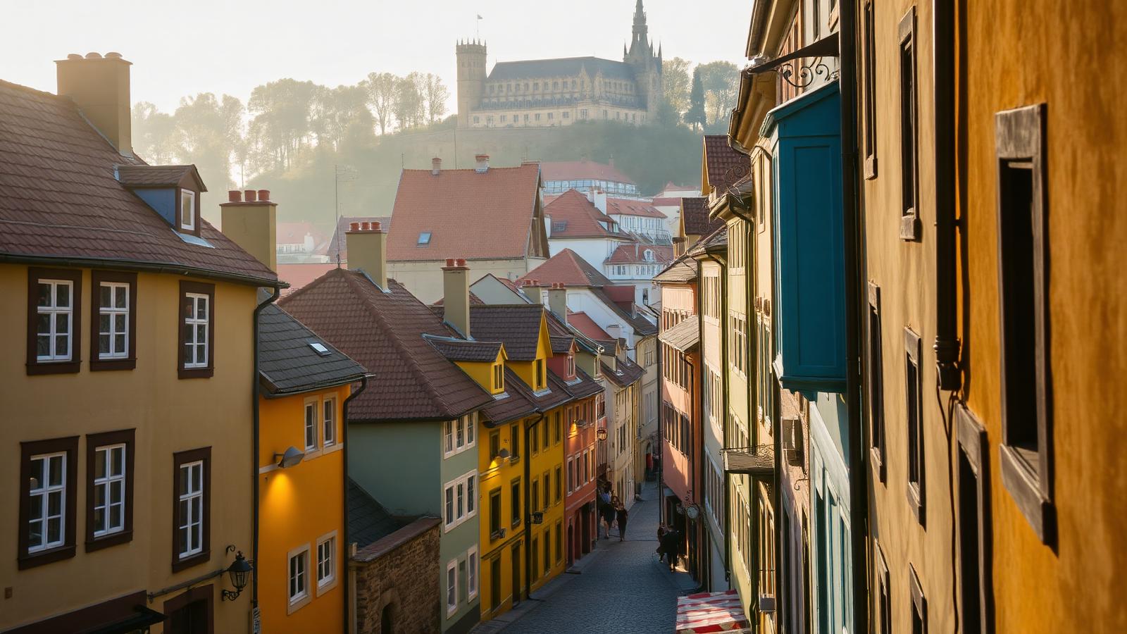 Callejón del Oro con pequeñas casas históricas de colores en el recinto del Castillo de Praga