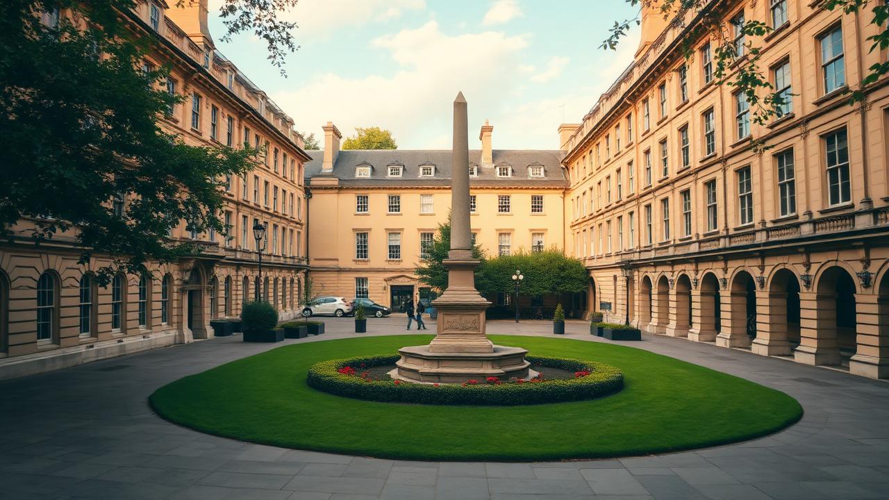 Plaza georgiana de Queen Square con su obelisco central en Bath.