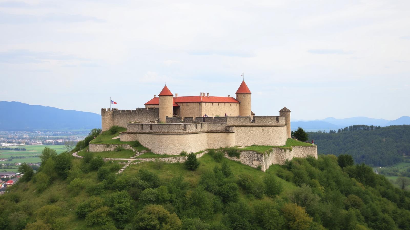 Fortaleza medieval de Râșnov sobre una colina verde en Transilvania