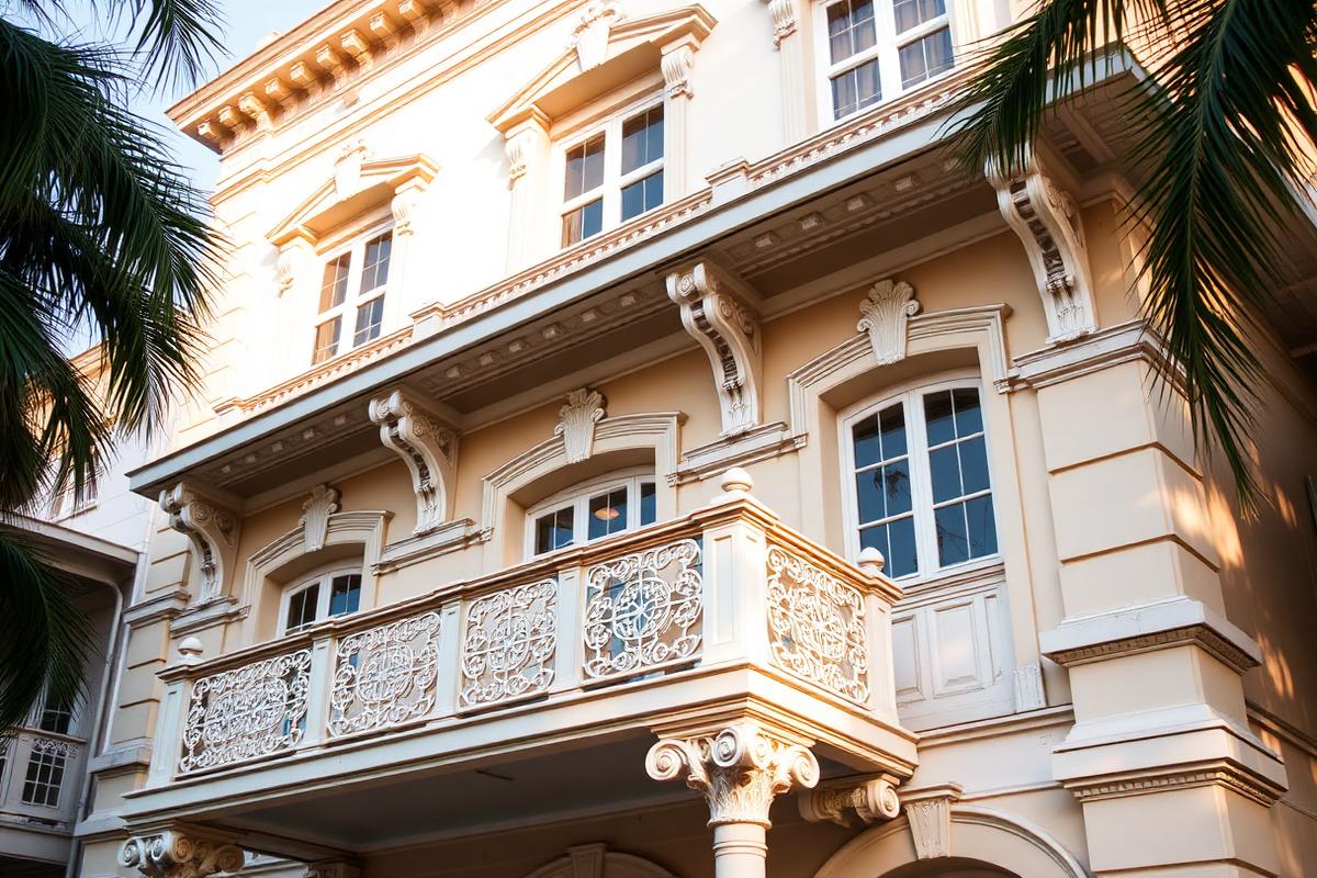 Fachada histórica de estilo cubano con balcón de hierro forjado en Key West.